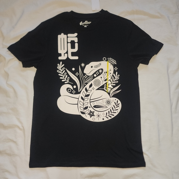 Threadless Tops - Black graphic women's T-shirt with white design, size small.